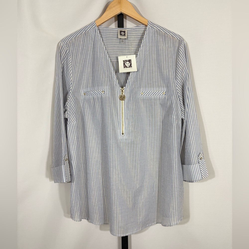NWT Anne Klein Women's Long Sleeve Stripe Popover Tunic Top - Women’s XL